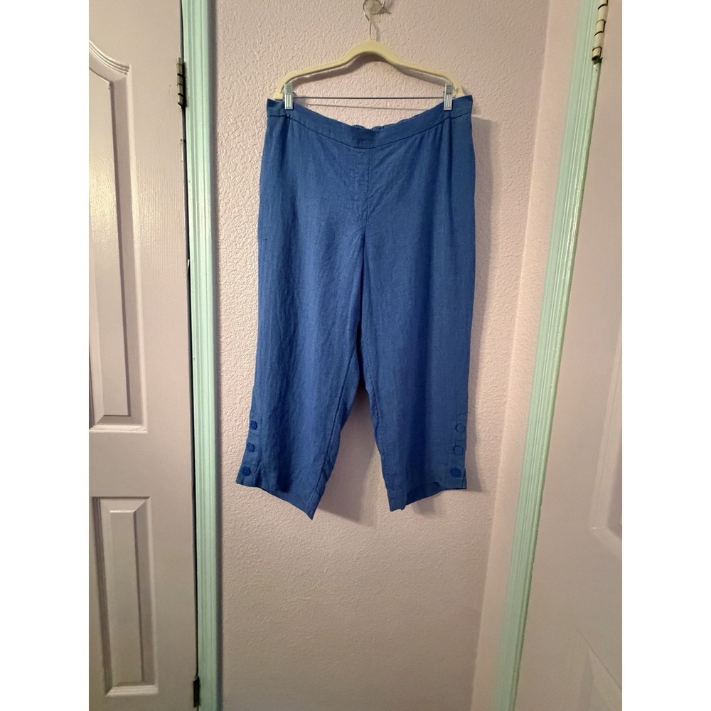 Chico's Wide Leg Pants Size 3 XL Pull On Linen High Rise Pockets Crop Coastal